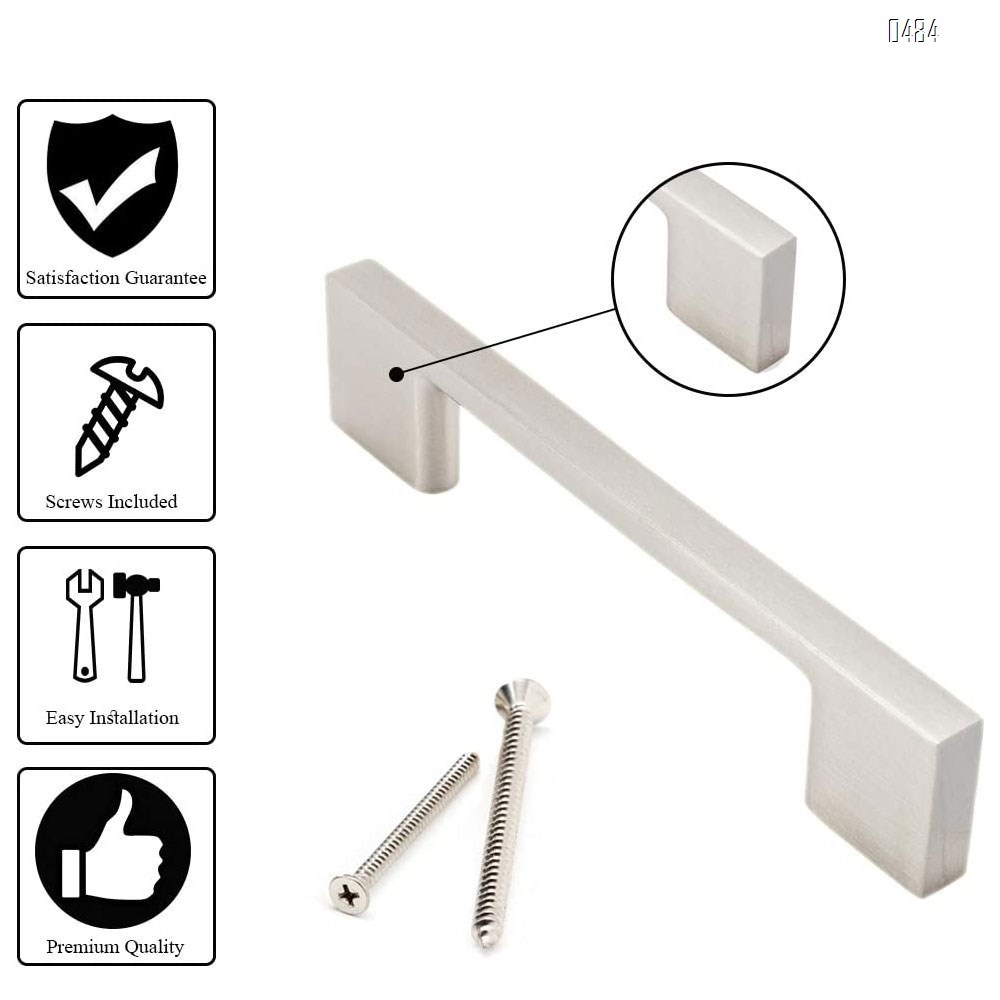 Brushed Nickel Cabinet Handles, 5.1 Inches Total Length, 3.75 Inch Screw Spacing, Nickel Drawer Pulls, Modern Cabinet Hardware, Nickel Cabinet Pulls