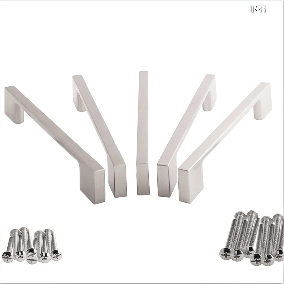 Brushed Nickel Cabinet Handles, 8.75 Inch Screw Spacing, 10 Inches Total Length, Satin Nickel Drawer Pulls, Modern Cabinet Hardware, Nickel Cabinet Pulls