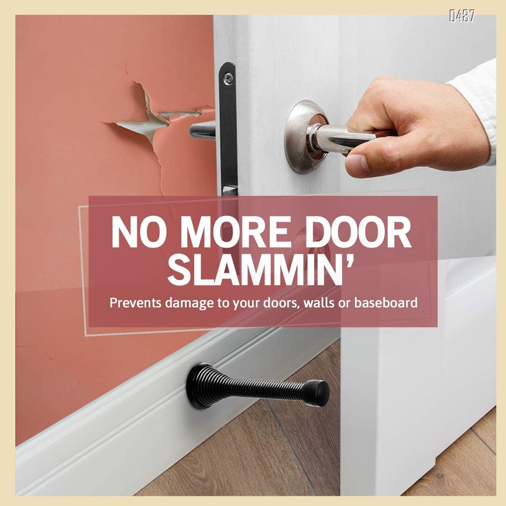 3.3-inch Spring Door Stopper Flexible Spring Design, Durable and Easy to Install Door Stop in Modern spring steel Prevents Damage for Wall And Door, Child-Friendly