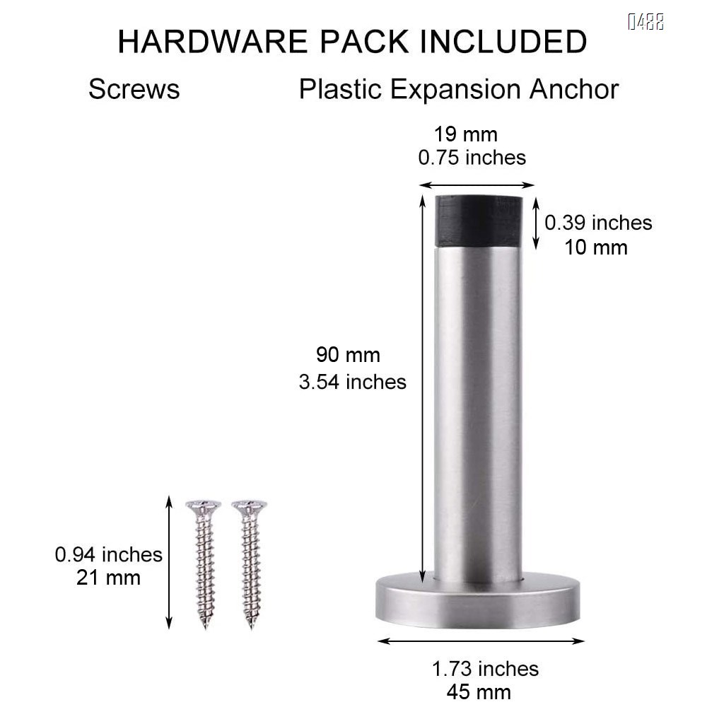 Modern Door Stop, 3.5 Inch Stainless Steel Wall Mount Door Holder with Sound Dampening Rubber Tip Protector, Hardware Pack Included Screws Expansion Anchor, Brushed Finished