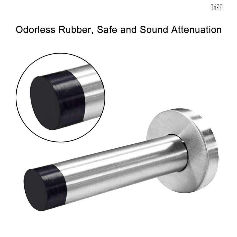 Modern Door Stop, 3.5 Inch Stainless Steel Wall Mount Door Holder with Sound Dampening Rubber Tip Protector, Hardware Pack Included Screws Expansion Anchor, Brushed Finished