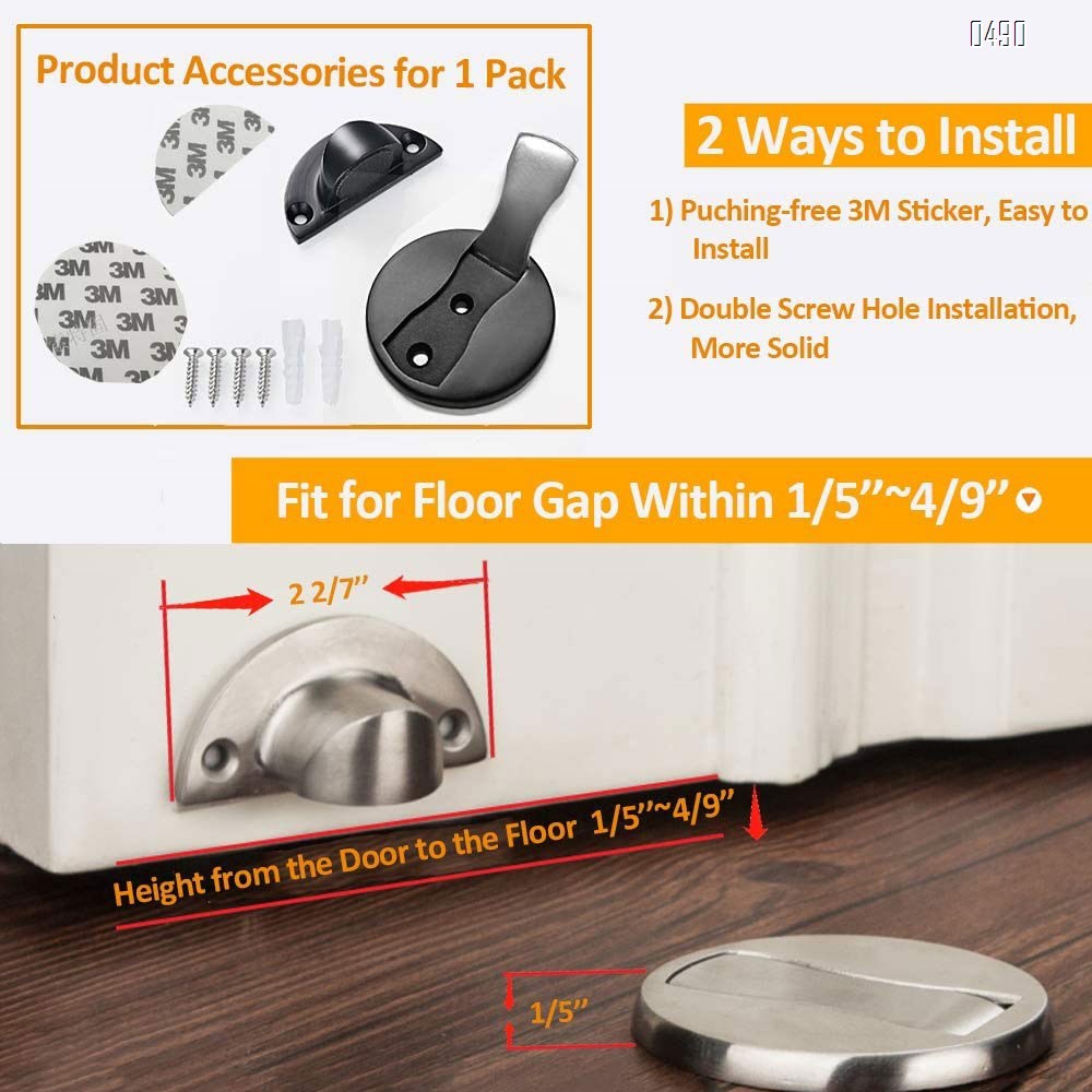 Zinc Alloy Magnetic Door Stop Catch Holder, Heavy Duty Door Stopper, Multi Surface Door Stops, No Drilling, 2 Ways to Install