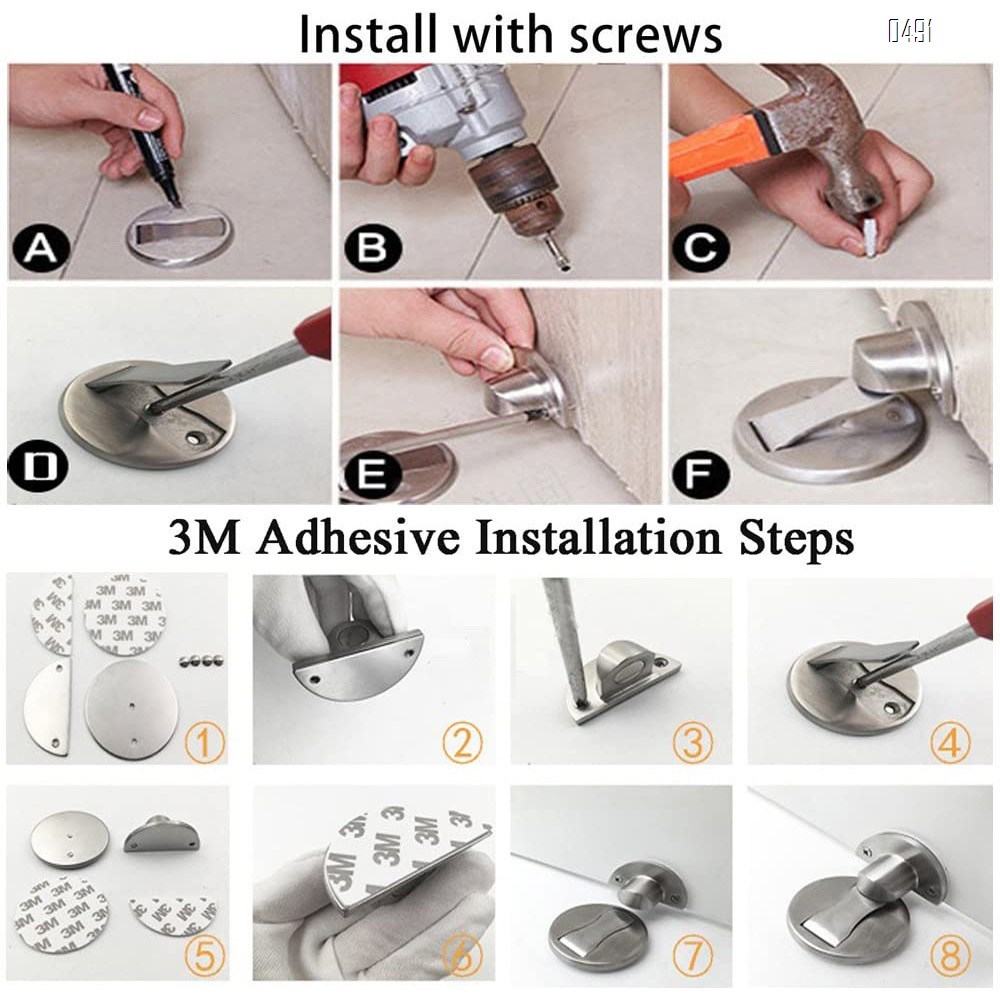 Magnetic Door Stop, Invisible Magnetic Door Stopper,Brushed Satin Nickel,Floor Metal Magnetic Door Catch Door Holder with 3M Adhesive,Stainless Steel Doorstop Heavy Duty