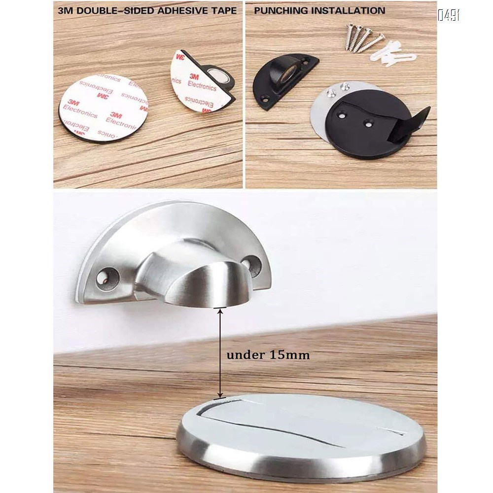Magnetic Door Stop, Invisible Magnetic Door Stopper,Brushed Satin Nickel,Floor Metal Magnetic Door Catch Door Holder with 3M Adhesive,Stainless Steel Doorstop Heavy Duty