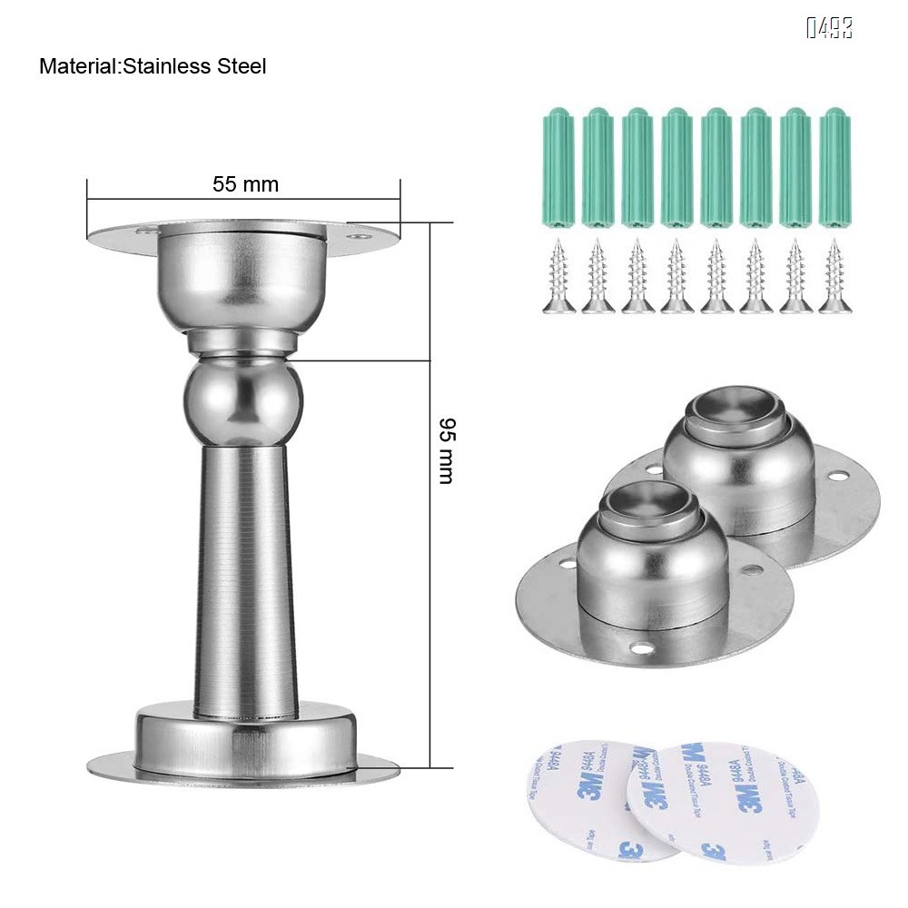 Door Stops Mute Collision Stainless Steel Magnetic Door Stops Double-Sided Adhesive Tape Without Drill And Mount Doorstop with Screws