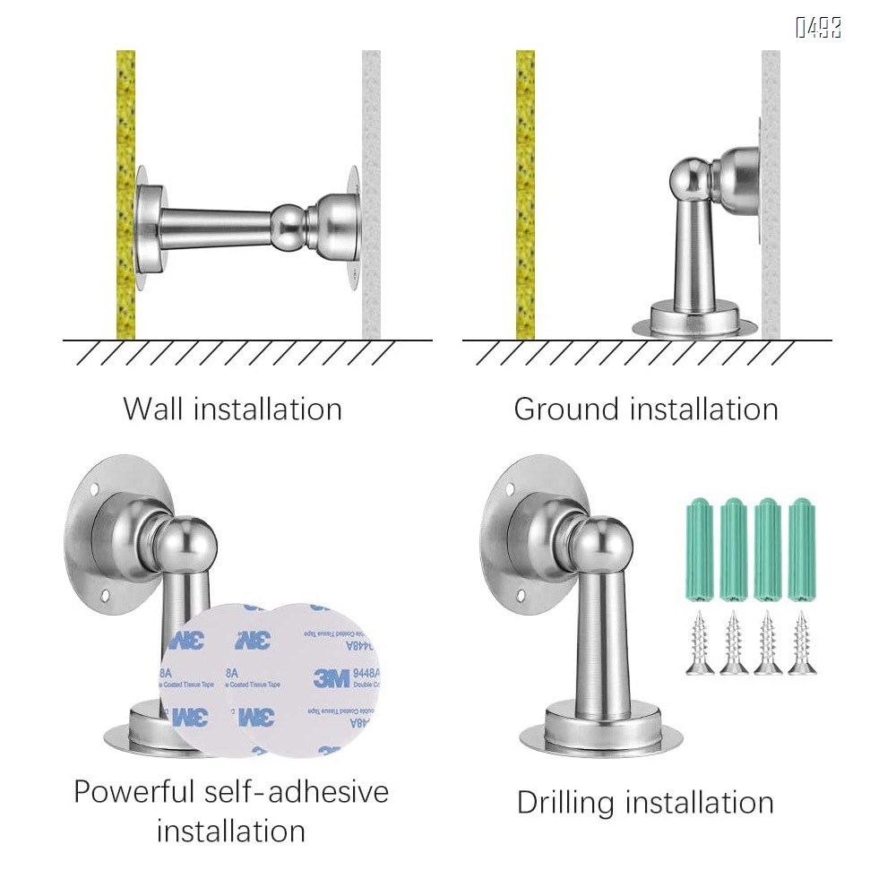 Door Stops Mute Collision Stainless Steel Magnetic Door Stops Double-Sided Adhesive Tape Without Drill And Mount Doorstop with Screws