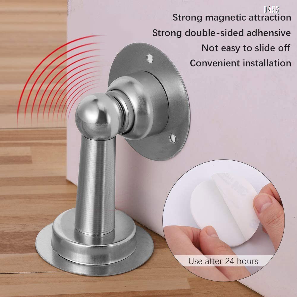 Door Stops Mute Collision Stainless Steel Magnetic Door Stops Double-Sided Adhesive Tape Without Drill And Mount Doorstop with Screws