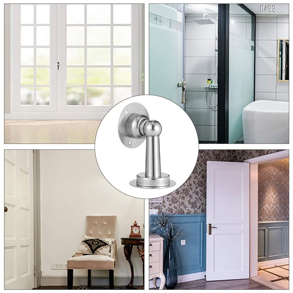 Door Stops Mute Collision Stainless Steel Magnetic Door Stops Double-Sided Adhesive Tape Without Drill And Mount Doorstop with Screws
