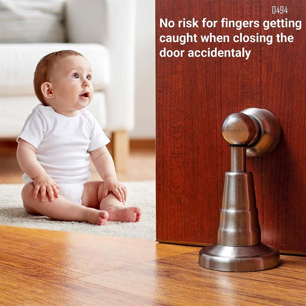 Magnetic Door Stop with Soft-Catch - Stainless Steel Brushed Magnetic Stopper, Chrome Heavy Duty Magnet,Hold Door Open with Solid Mental Magnets