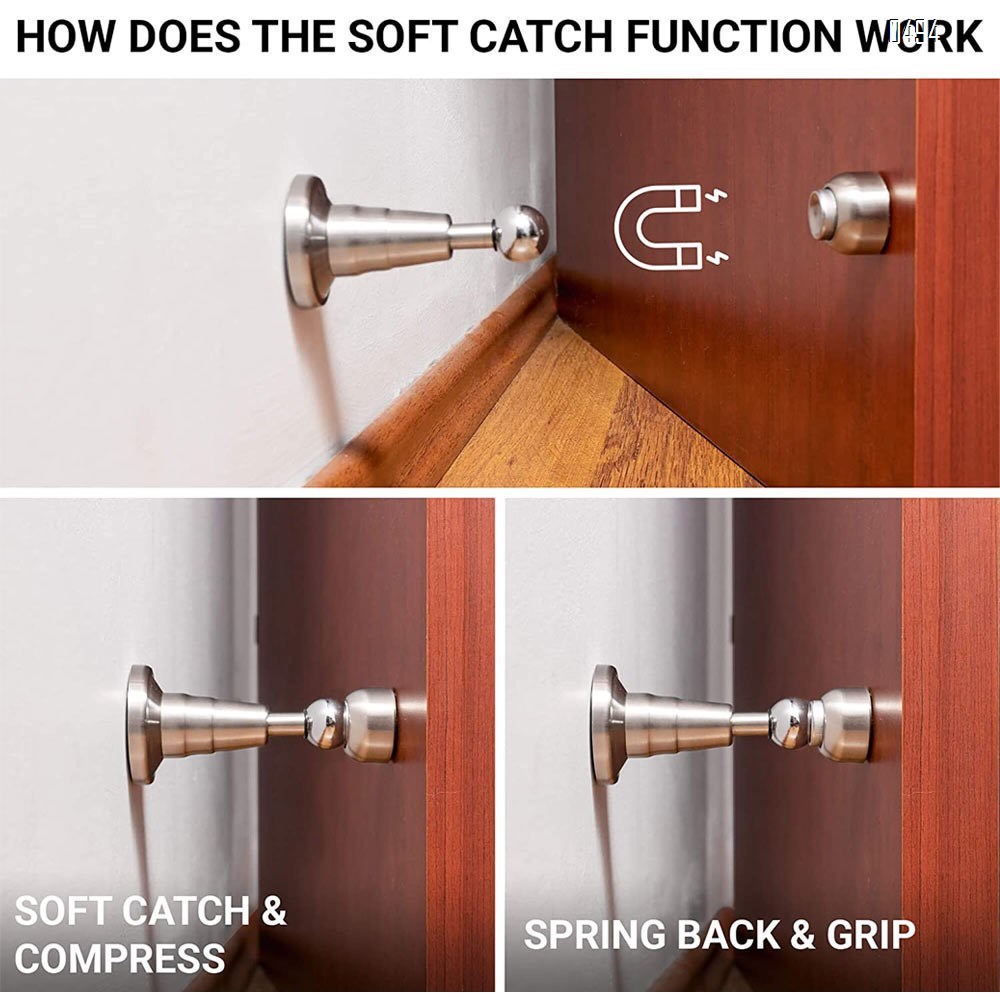 Magnetic Door Stop with Soft-Catch - Stainless Steel Brushed Magnetic Stopper, Chrome Heavy Duty Magnet,Hold Door Open with Solid Mental Magnets