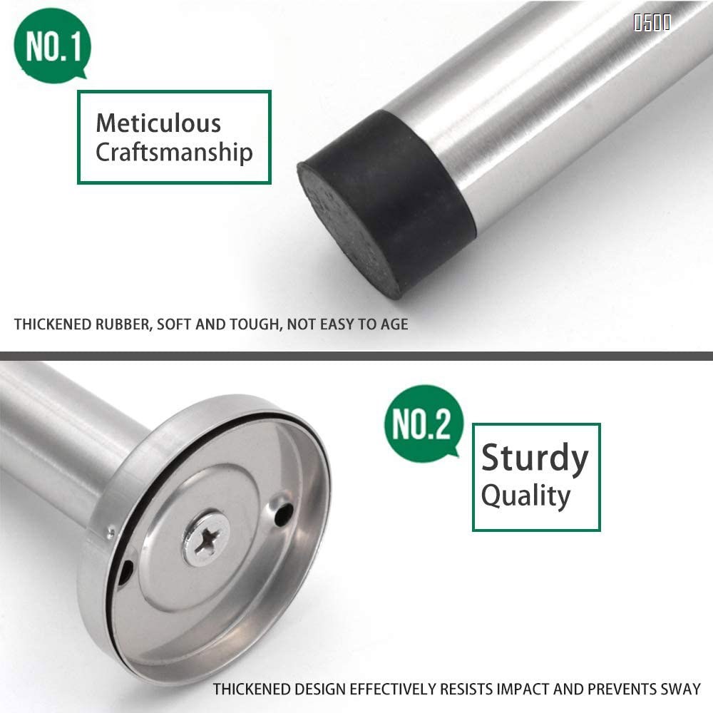 Door Stop, Long Door Stopper, 6 Inch Large Modern Brushed Metal Doorstop Door Holder with Mute Rubber Tip, Heavy Duty Commercial Stainless Steel Solid Doorstopper, Door Stopper Wall (Silver)