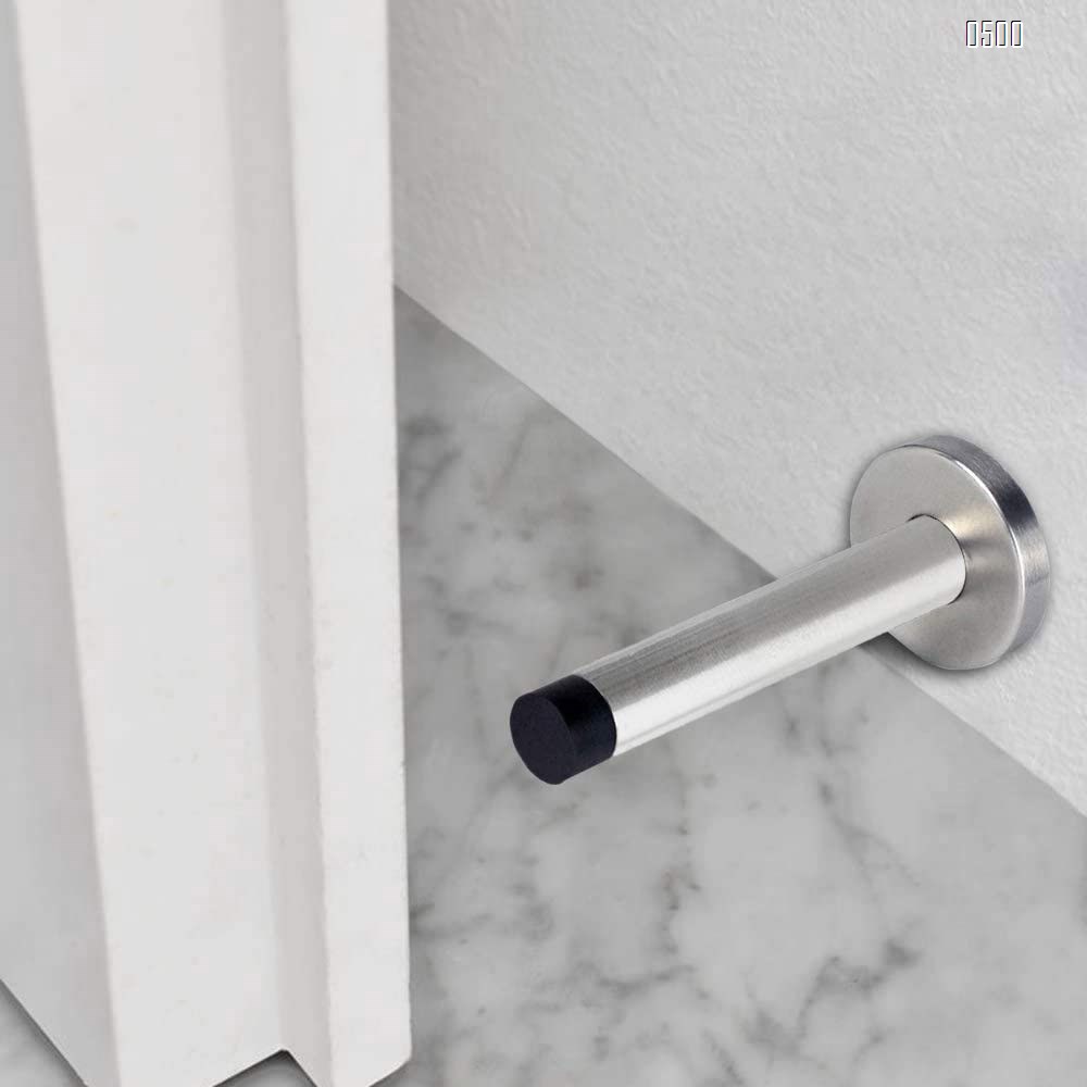 Door Stop, Long Door Stopper, 6 Inch Large Modern Brushed Metal Doorstop Door Holder with Mute Rubber Tip, Heavy Duty Commercial Stainless Steel Solid Doorstopper, Door Stopper Wall (Silver)