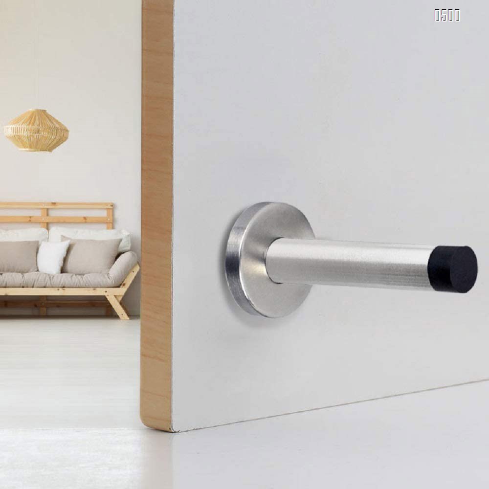 Door Stop, Long Door Stopper, 6 Inch Large Modern Brushed Metal Doorstop Door Holder with Mute Rubber Tip, Heavy Duty Commercial Stainless Steel Solid Doorstopper, Door Stopper Wall (Silver)