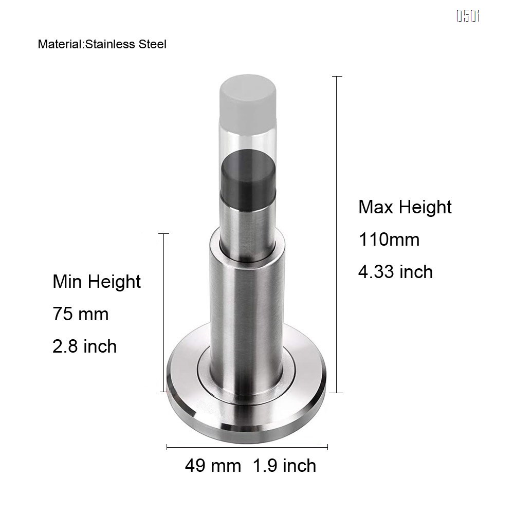 Stainless Steel Adjustable Door Stopper - Heavy Duty Door Stop with Rubber Bumper, Wall Mounted Solid Doorstop with Screws, Brushed Finish