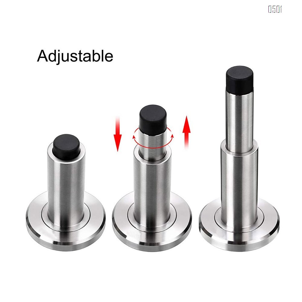 Stainless Steel Adjustable Door Stopper - Heavy Duty Door Stop with Rubber Bumper, Wall Mounted Solid Doorstop with Screws, Brushed Finish