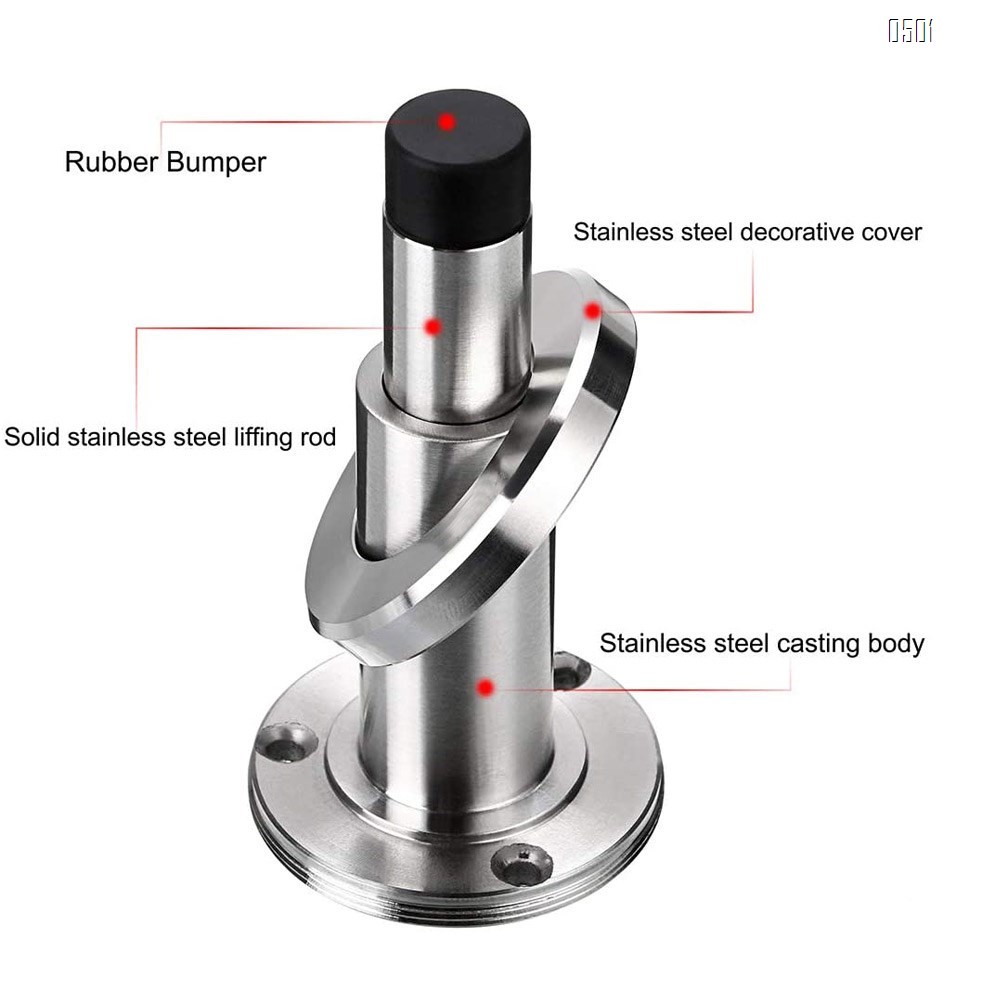Stainless Steel Adjustable Door Stopper - Heavy Duty Door Stop with Rubber Bumper, Wall Mounted Solid Doorstop with Screws, Brushed Finish