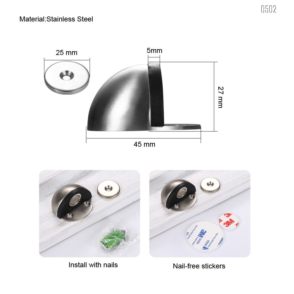 Magnetic Door Stopper, Floor Door Stop Stainless Steel Sound Dampening Bumper Wall Protetor , Brushed