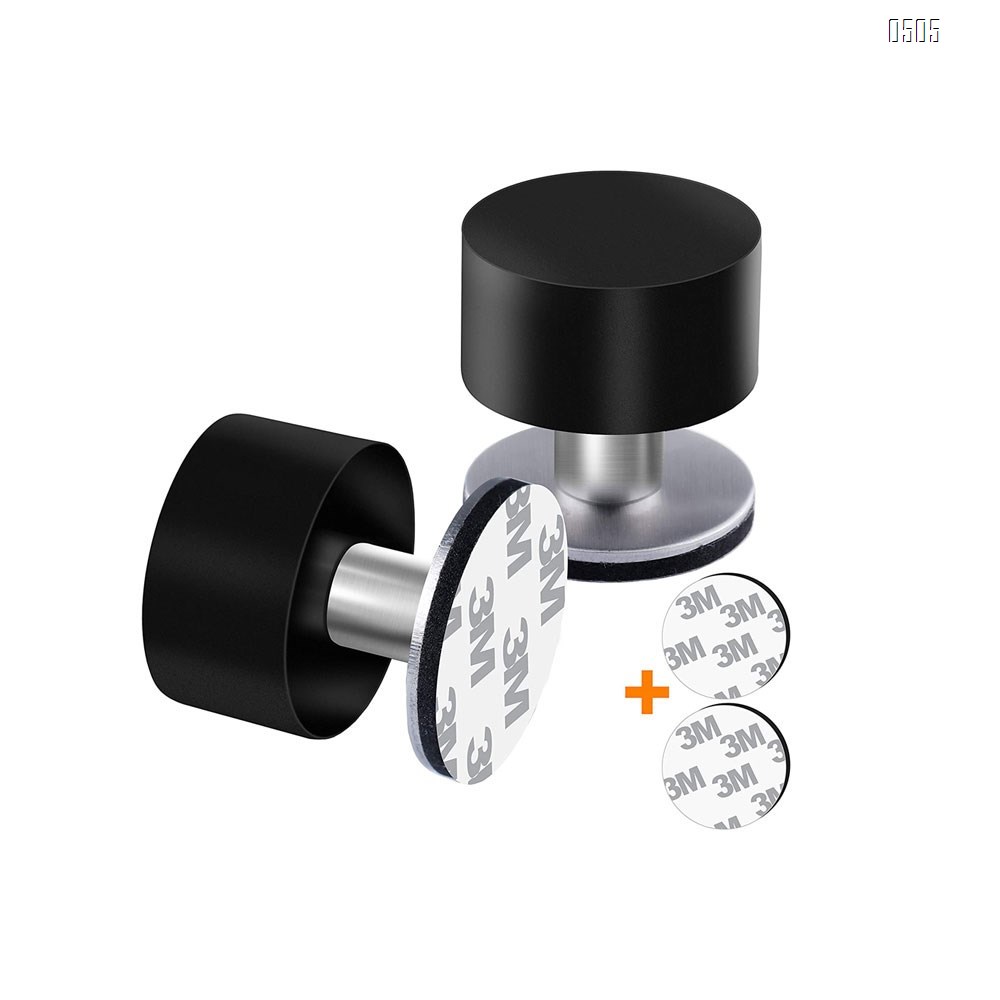 Adhesive Door Stops - Heavy Duty Stainless Steel Rubber Stopper for Doors with Extra Stickers Included - Dent Protectors Stop and Sound Dampening Rubber Top