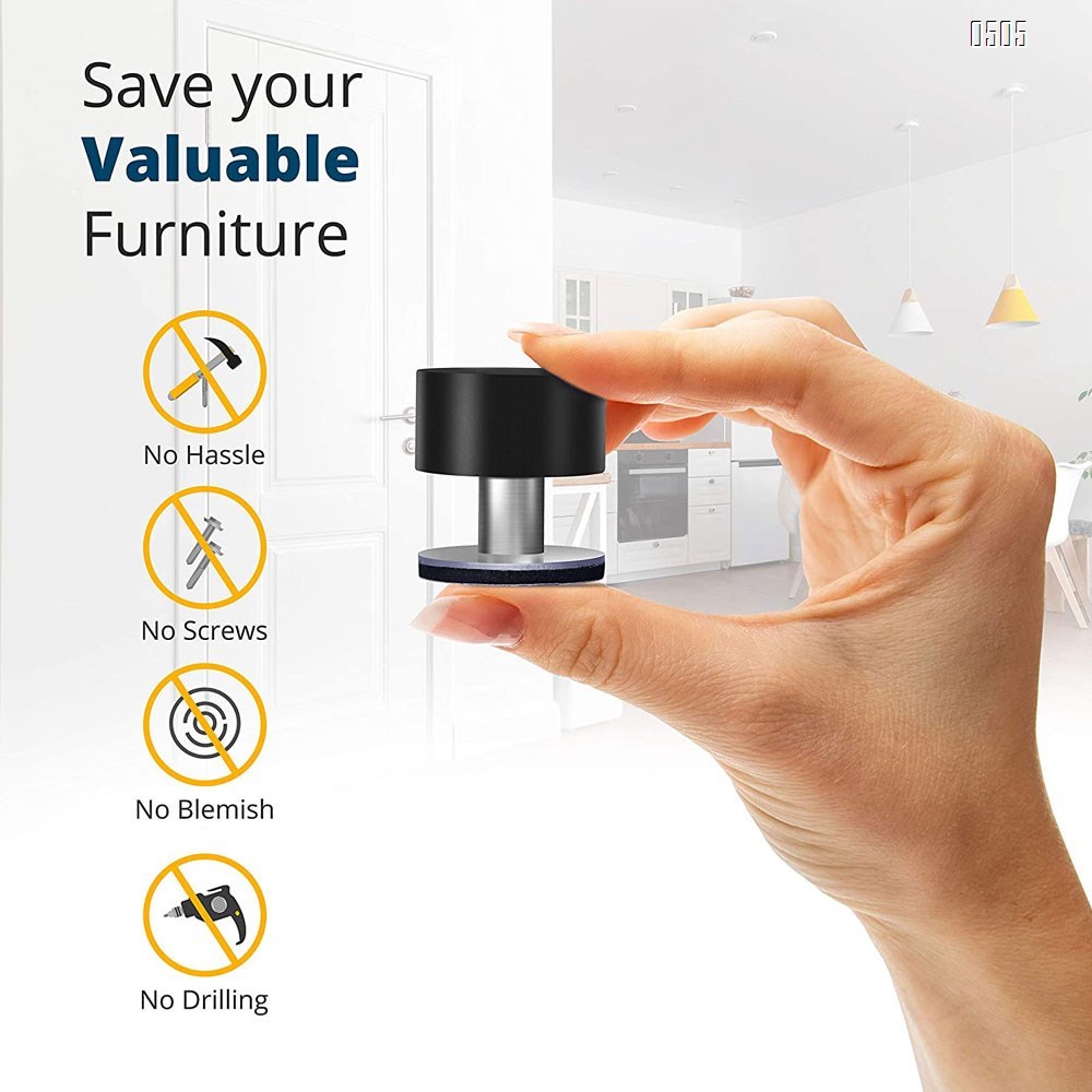 Adhesive Door Stops - Heavy Duty Stainless Steel Rubber Stopper for Doors with Extra Stickers Included - Dent Protectors Stop and Sound Dampening Rubber Top