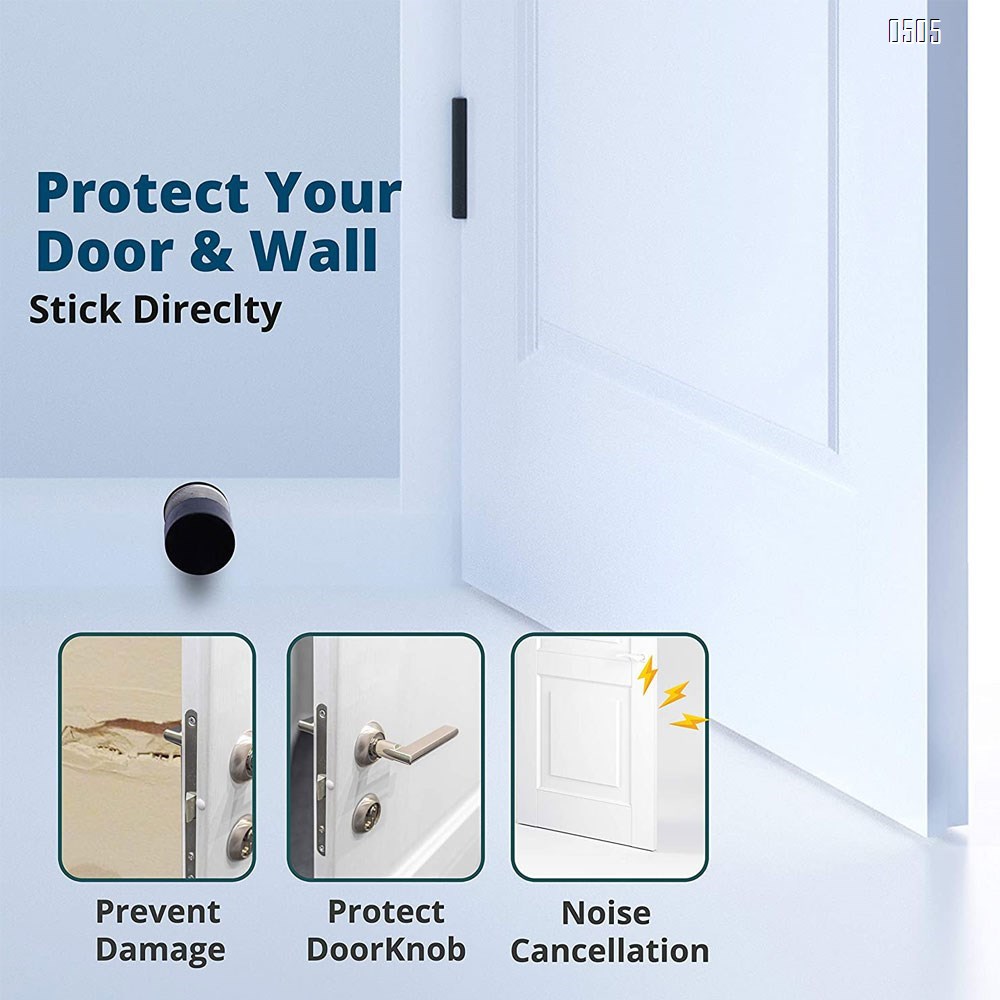 Adhesive Door Stops - Heavy Duty Stainless Steel Rubber Stopper for Doors with Extra Stickers Included - Dent Protectors Stop and Sound Dampening Rubber Top