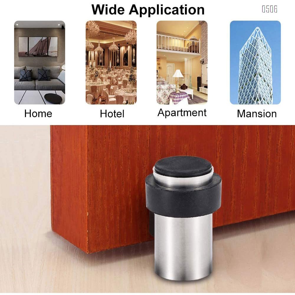 Door Stops 60mm with Rubber Bumper for Floor Wall Mount, Stainless Steel Heavy Duty Door Stopper Wedge with Screw, 3M Self Adhesive Tape No Need to Drill for Preventing Door Hitting Wall