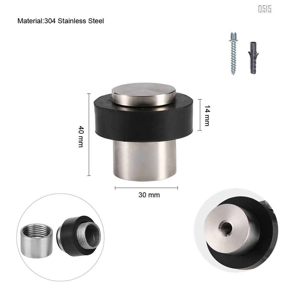 Stainless steel door stopper with black shock-absorbing rubber