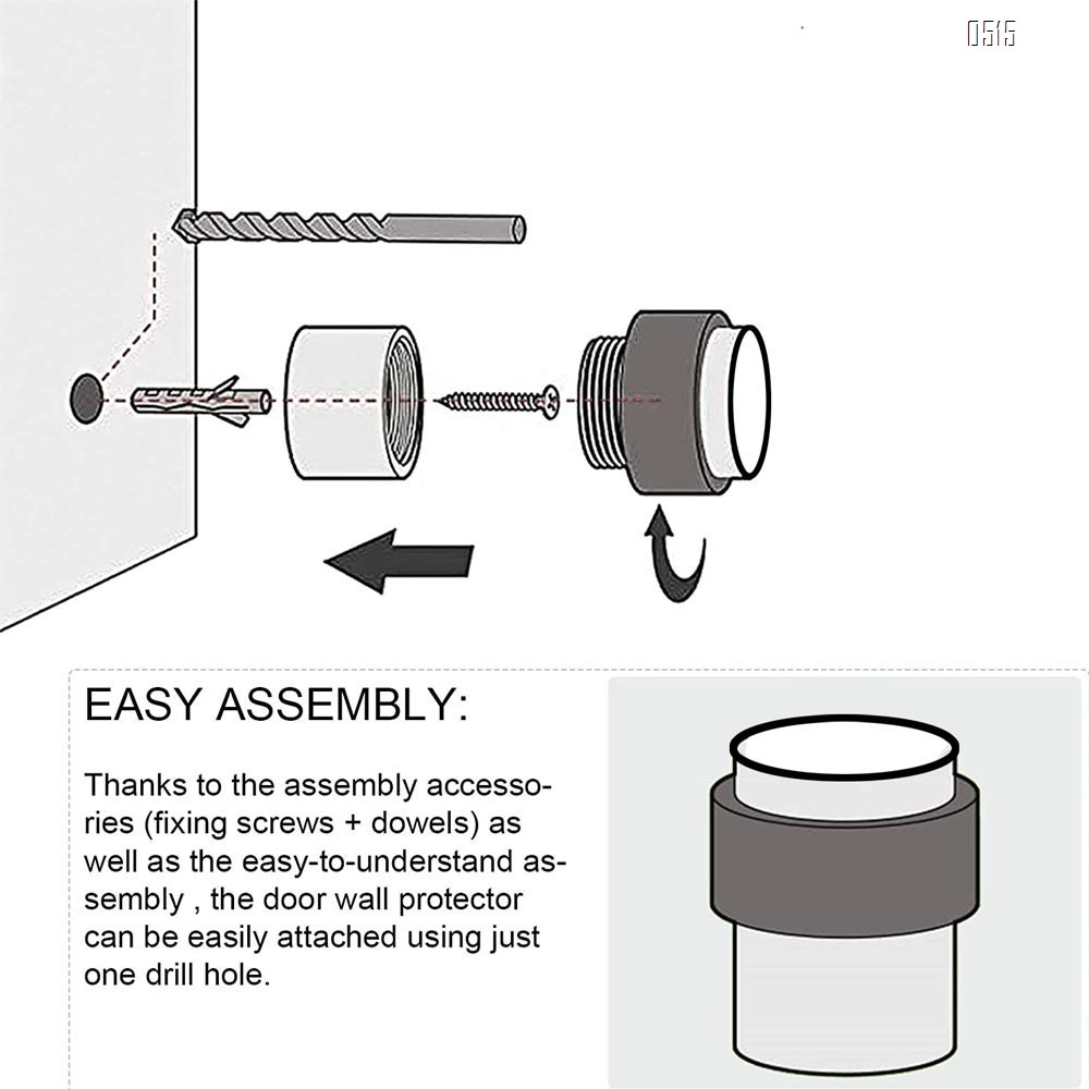 Stainless steel door stopper with black shock-absorbing rubber