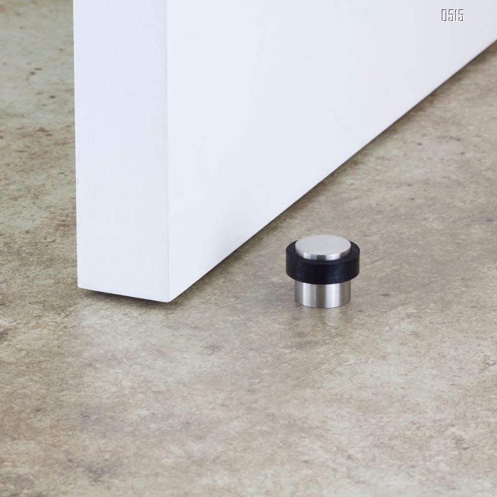 Stainless steel door stopper with black shock-absorbing rubber