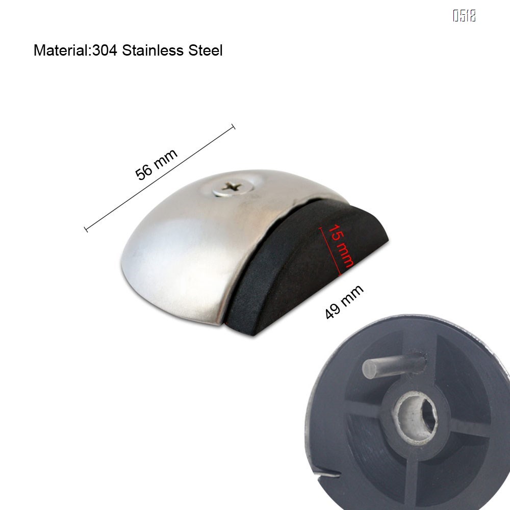 Half Moon Door Stop - Floor Mounted Stainless Steel Doorstop with Rubber Buffer - Door Stopper