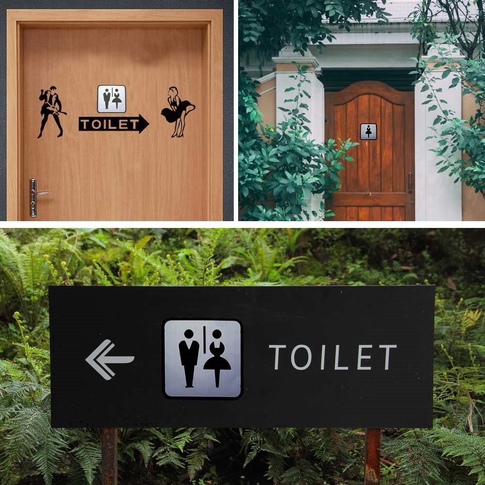 Self Sticker Unisex Bathroom Signs,  Bathroom Door Sign for Offices, Businesses,Stainless Steel Plus Plastic bathroom signs
