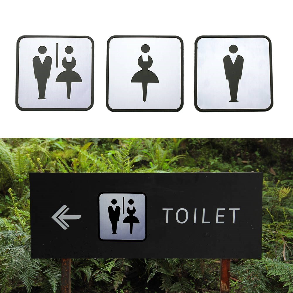Self Sticker Sign  Restroom,  Bathroom Door Sign for Offices, Businesses,Stainless Steel Plus Plastic bathroom signs