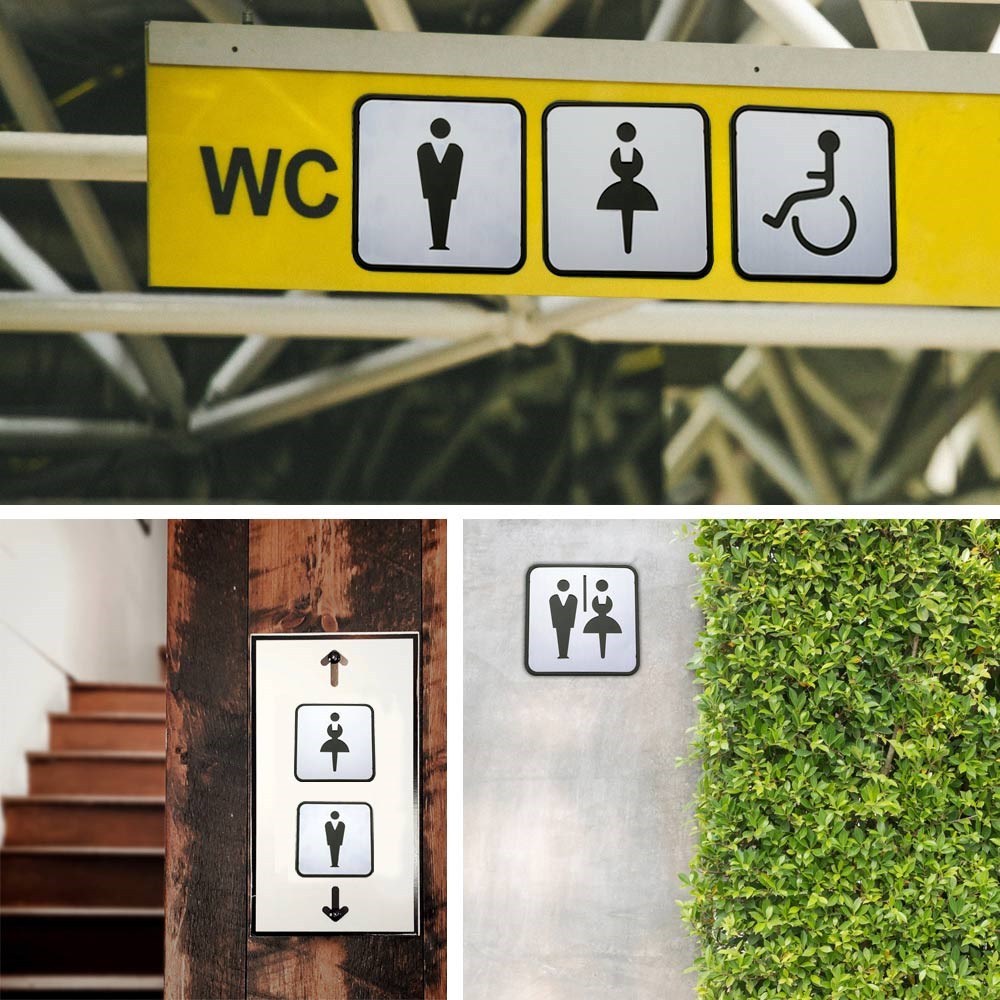 Self Sticker Sign  Restroom,  Bathroom Door Sign for Offices, Businesses,Stainless Steel Plus Plastic bathroom signs