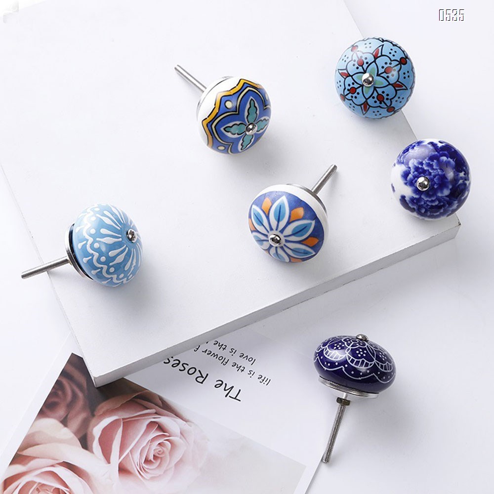 Knobs Blue Cream Rare Hand Painted Ceramic Knobs Cabinet Drawer Pull Pulls