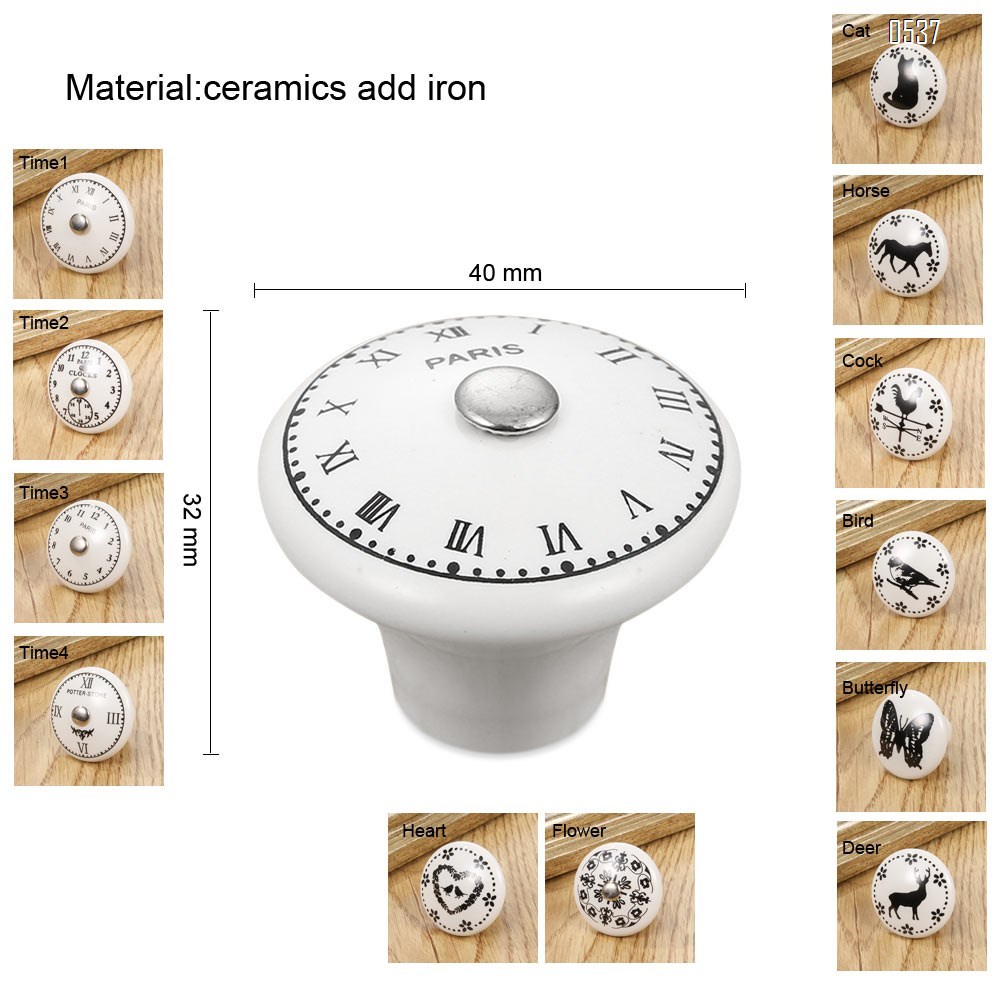 White Print Ceramic Door Knobs And Handles Furniture Drawer Knobs Cupboard Door Handles Single Hole Cabinet Handles With Screws