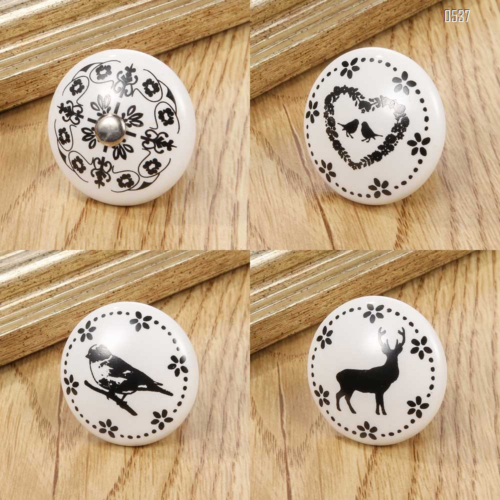 White Print Ceramic Door Knobs And Handles Furniture Drawer Knobs Cupboard Door Handles Single Hole Cabinet Handles With Screws