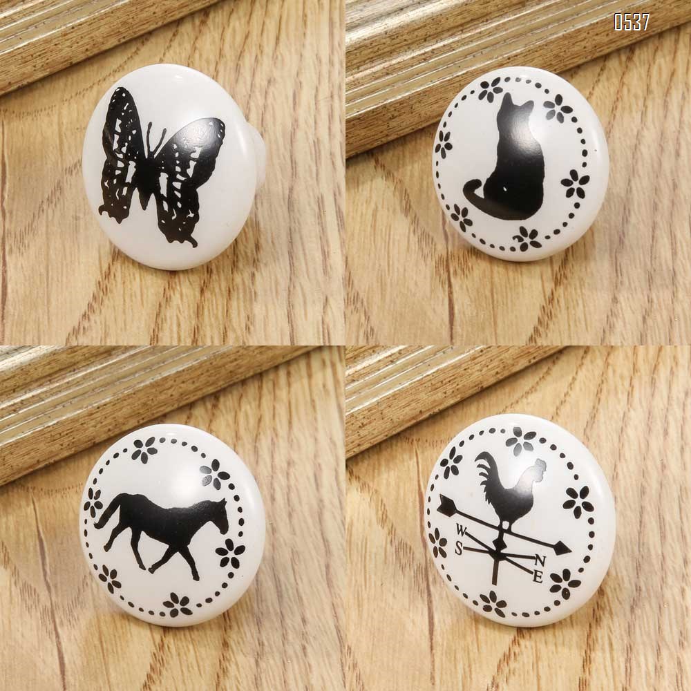 White Print Ceramic Door Knobs And Handles Furniture Drawer Knobs Cupboard Door Handles Single Hole Cabinet Handles With Screws