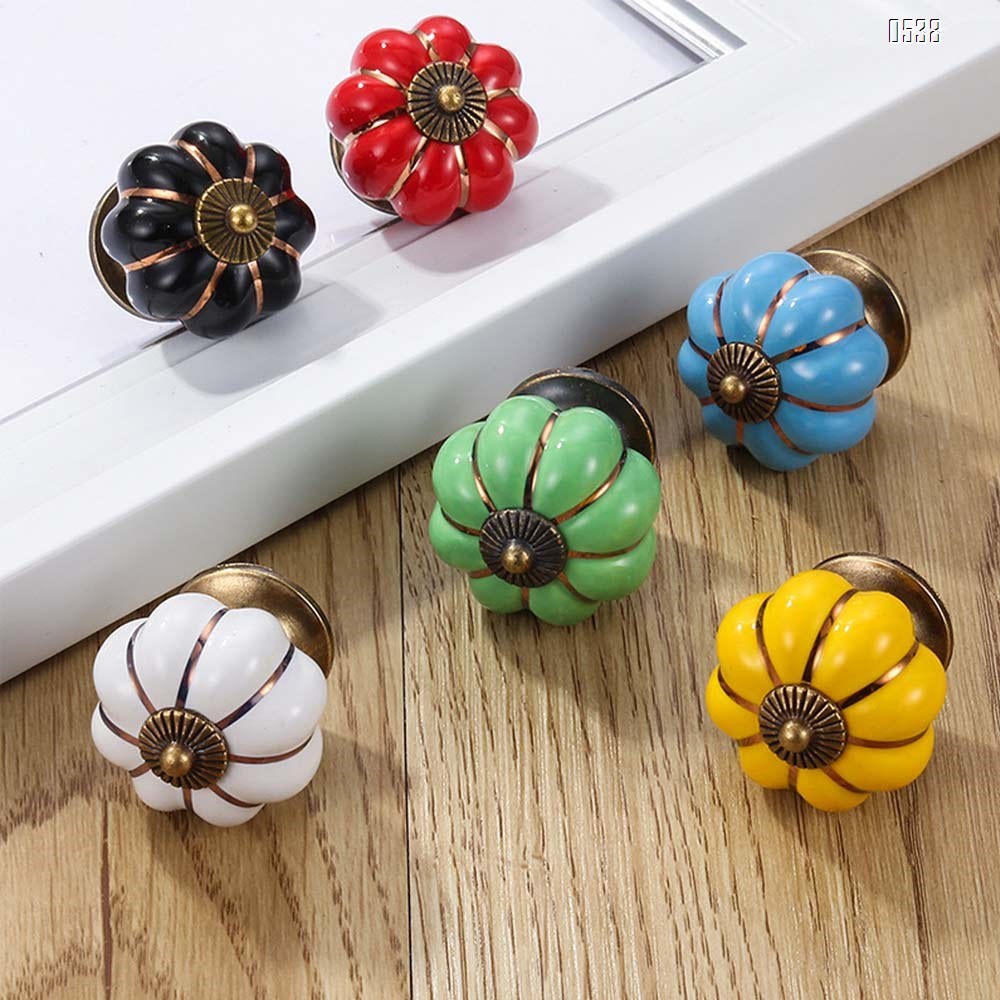 Vintage Ceramic Pumpkin Door Knobs  Kitchen Cabinet Drawer Dresser Cupboard Pull Handle Knob