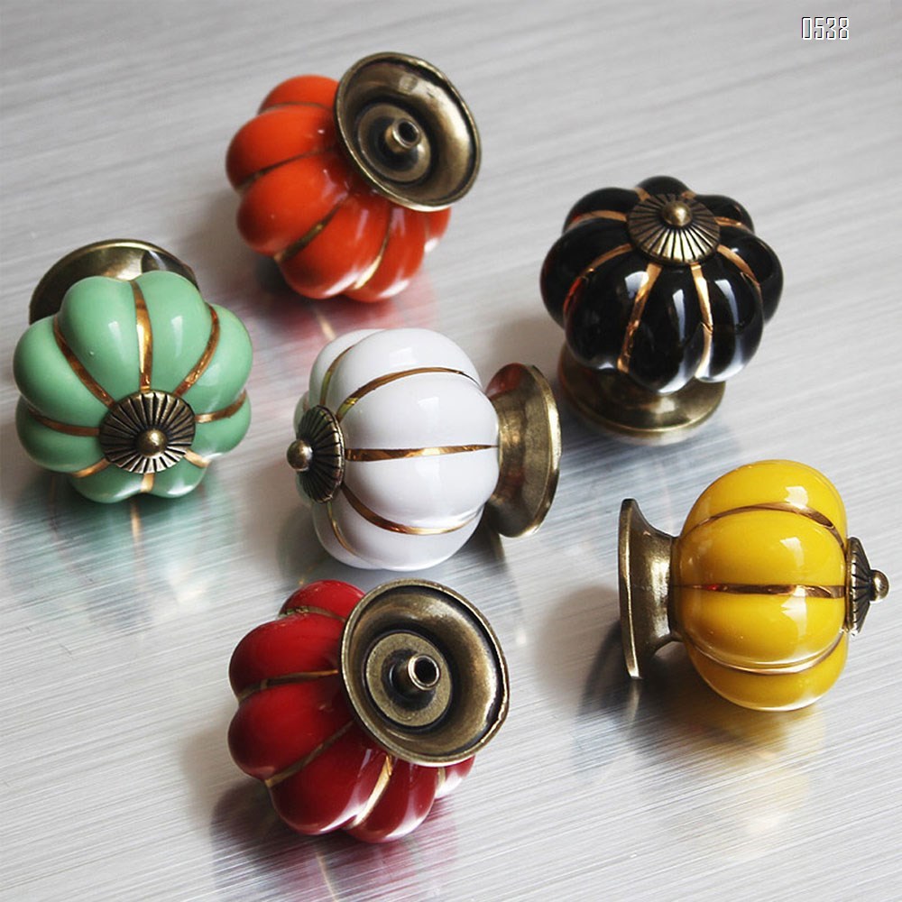 Vintage Ceramic Pumpkin Door Knobs  Kitchen Cabinet Drawer Dresser Cupboard Pull Handle Knob