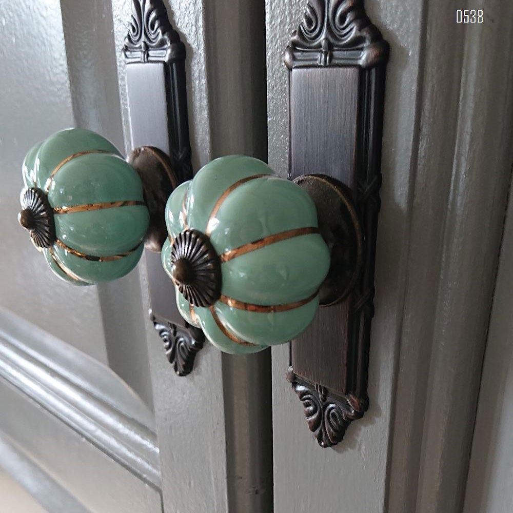 Vintage Ceramic Pumpkin Door Knobs  Kitchen Cabinet Drawer Dresser Cupboard Pull Handle Knob