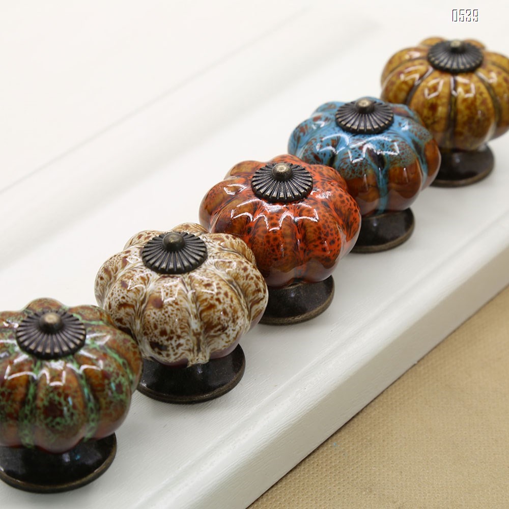 Ceramic Glazed Pumpkin Knobs Classy Vintage Cabinet Door Pull Handle