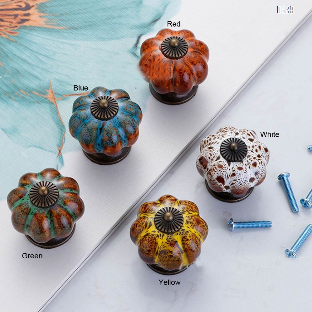 Ceramic Glazed Pumpkin Knobs Classy Vintage Cabinet Door Pull Handle