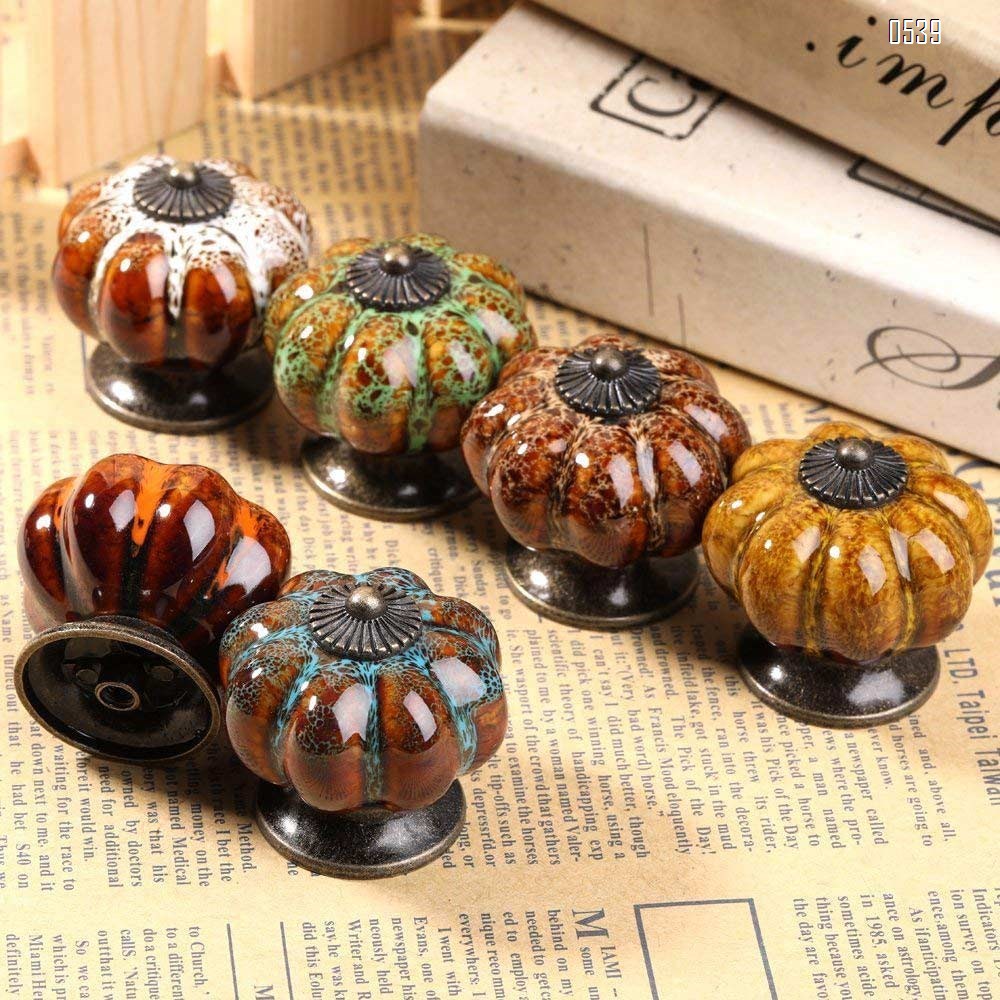 Ceramic Glazed Pumpkin Knobs Classy Vintage Cabinet Door Pull Handle