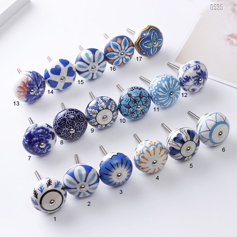 Knobs Blue Cream Rare Hand Painted Ceramic Knobs Cabinet Drawer Pull Pulls