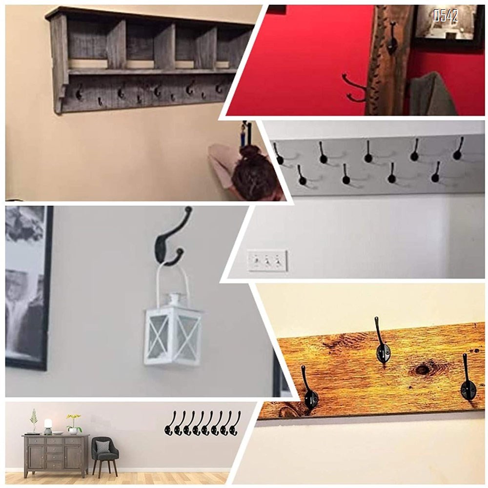 Dual Coat Hooks Wall Mounted Metal Hooks Utility Hooks Robe Hook Rustic Double Hooks Coat Hanger  for Coat, Scarf, Bag, Towel, Key, Cap, Cup, Hat