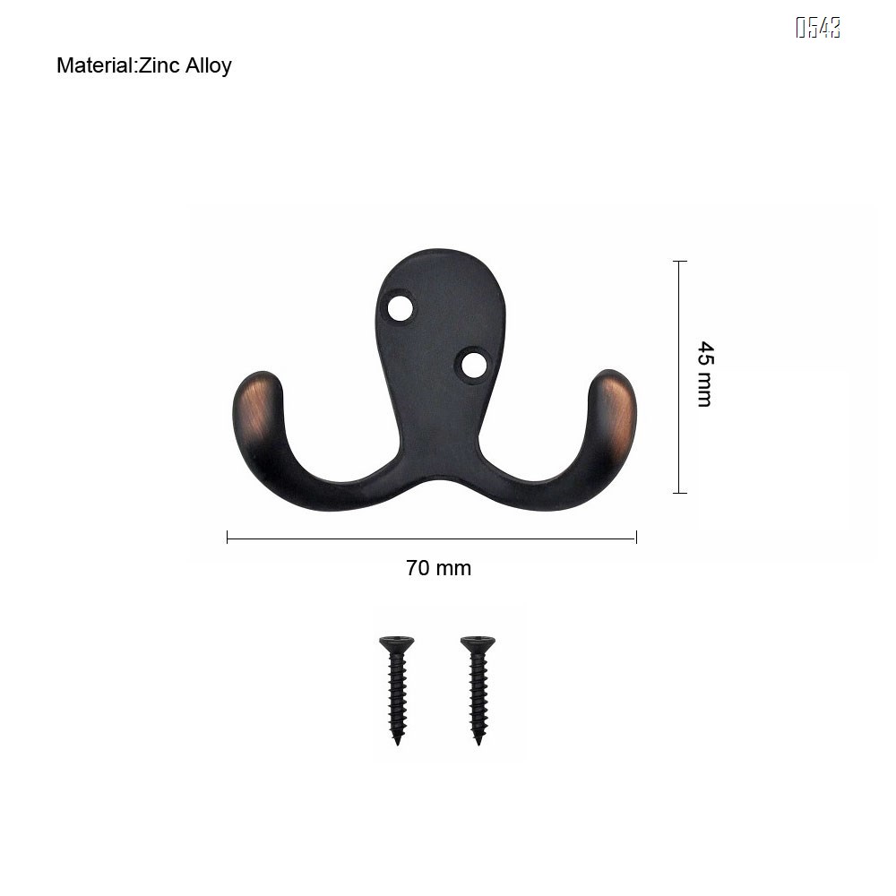 Double Robe Hook heavy duty Coat Hooks Wall Mounted for Hat hardware Dual Prong Retro Coat Hanger with 2 Screws