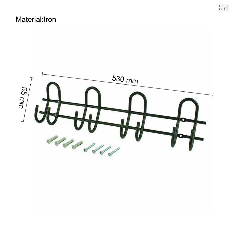 4 Hooks Heavy Duty Steel 20-3/4 in Wall Mount Storage Hook and Rail 100 lbs