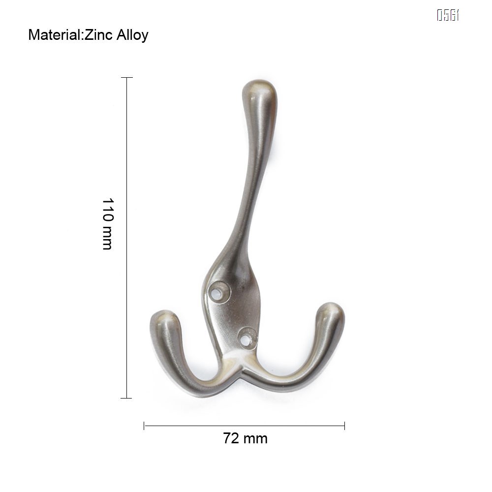 Zinc Alloy Hook With Three Prongs Ambipolar TriLeg Hook, Heavy Duty Big Triple Leg/Double Coat Hooks Base. Entryway Coat Hooks, Scarf and Jacket Hangers