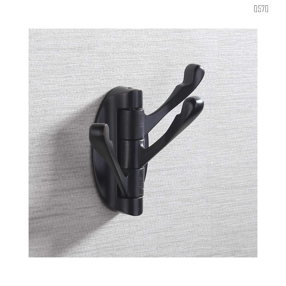 Swivel Hooks Solid Metal Foldable Towel Hooks with Multi Three Rotating Arms Swing Arm Triple Robe Hook Hanger, Wall Mounted, Matte Black