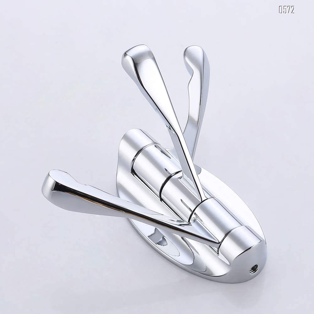 Swivel Hooks Solid Metal Foldable Towel Hooks with Multi Three Rotating Arms Swing Arm Triple Robe Hook Hanger, Wall Mounted, Chrome Finish
