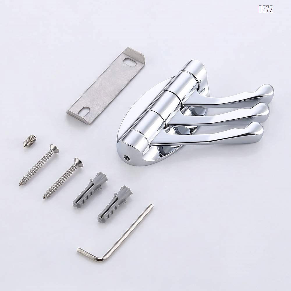 Swivel Hooks Solid Metal Foldable Towel Hooks with Multi Three Rotating Arms Swing Arm Triple Robe Hook Hanger, Wall Mounted, Chrome Finish